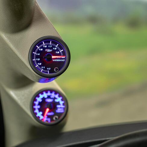 GlowShift Black 7 Color Enalog Edele Handband Air/Fuel Gauge AFR - يشمل مستشعر الأكسجين ، إخراج تسجيل البيانات واللحام - الاتصال الأسود - عدسة واضحة - 2-1/16 "52 مم in Saudi Arabia
