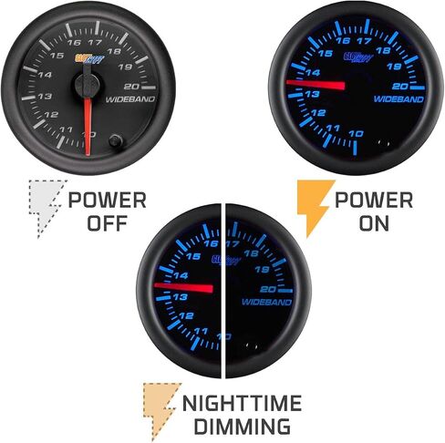 GlowShift Black 7 Color Enalog Edele Handband Air/Fuel Gauge AFR - يشمل مستشعر الأكسجين ، إخراج تسجيل البيانات واللحام - الاتصال الأسود - عدسة واضحة - 2-1/16 "52 مم in Saudi Arabia