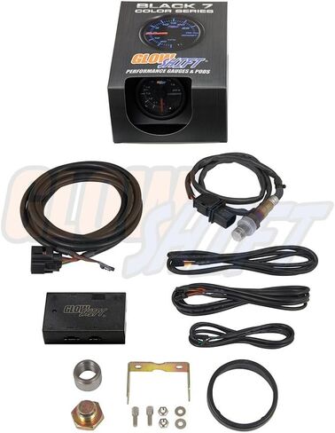 GlowShift Black 7 Color Enalog Edele Handband Air/Fuel Gauge AFR - يشمل مستشعر الأكسجين ، إخراج تسجيل البيانات واللحام - الاتصال الأسود - عدسة واضحة - 2-1/16 "52 مم in Saudi Arabia