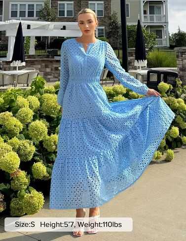 Zesica للسيدات 2025 خريف الأكمام الطويلة Maxi Dress V v Neck Hollow Out Eyelet A LING LING SPIRY DASALY Party Dresses in Saudi Arabia