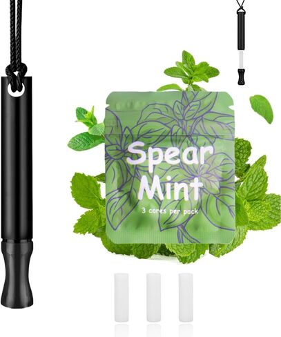 Breathing Necklace to Quit Smoking and Vaping with Refillable Mint Pods, Stop Smoking Aids Fidget Necklace, Smokeless Inhaler for Adults with Enameled Surface, Includes 3 Mint Cotton Cores in Saudi Arabia