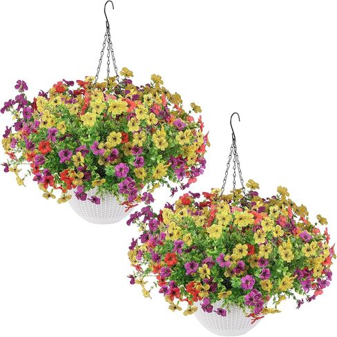 2 Sets of Artificial Hanging Plants Flowers Basket for Outdoor, 2 Sets Dry and Wet Separation Hanging Baskets, Suitable for Spring Summer Porches, Terraces, Courtyard Home Decoration in Saudi Arabia