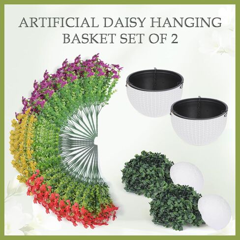 2 Sets of Artificial Hanging Plants Flowers Basket for Outdoor, 2 Sets Dry and Wet Separation Hanging Baskets, Suitable for Spring Summer Porches, Terraces, Courtyard Home Decoration in Saudi Arabia