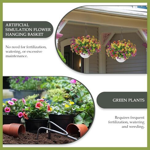 2 Sets of Artificial Hanging Plants Flowers Basket for Outdoor, 2 Sets Dry and Wet Separation Hanging Baskets, Suitable for Spring Summer Porches, Terraces, Courtyard Home Decoration in Saudi Arabia