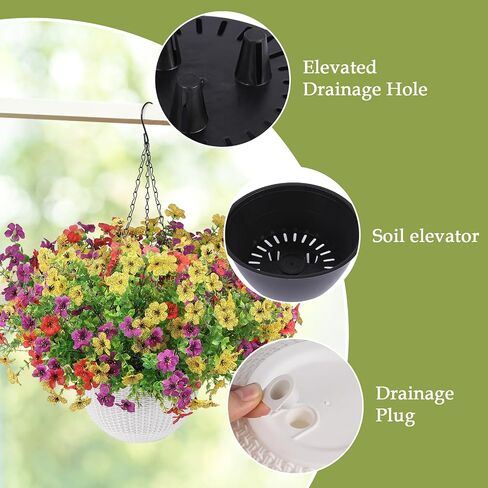 2 Sets of Artificial Hanging Plants Flowers Basket for Outdoor, 2 Sets Dry and Wet Separation Hanging Baskets, Suitable for Spring Summer Porches, Terraces, Courtyard Home Decoration in Saudi Arabia
