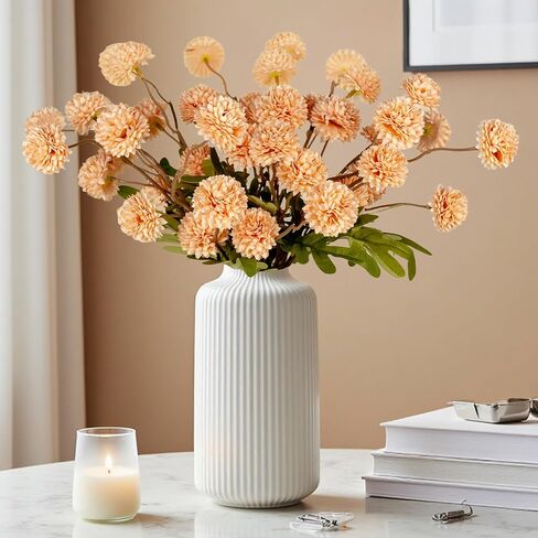 Fake White Kiku Flowers for Home, Artificial Fake Pompon Mums Flowers Plants Indoor Outdoors, 8Pcs Faux Silk Chrysanthemum Mum Balls Flowers Bouquet for Coffee Table, Floral Weeding Arrangements Decor in Saudi Arabia