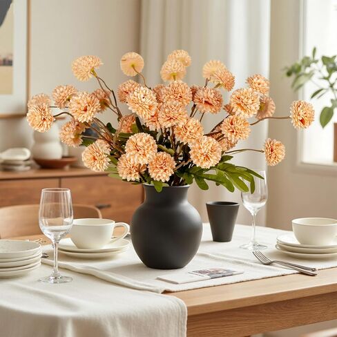 Fake White Kiku Flowers for Home, Artificial Fake Pompon Mums Flowers Plants Indoor Outdoors, 8Pcs Faux Silk Chrysanthemum Mum Balls Flowers Bouquet for Coffee Table, Floral Weeding Arrangements Decor in Saudi Arabia