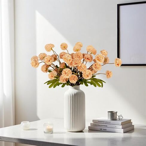 Fake White Kiku Flowers for Home, Artificial Fake Pompon Mums Flowers Plants Indoor Outdoors, 8Pcs Faux Silk Chrysanthemum Mum Balls Flowers Bouquet for Coffee Table, Floral Weeding Arrangements Decor in Saudi Arabia