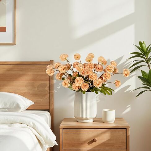 Fake White Kiku Flowers for Home, Artificial Fake Pompon Mums Flowers Plants Indoor Outdoors, 8Pcs Faux Silk Chrysanthemum Mum Balls Flowers Bouquet for Coffee Table, Floral Weeding Arrangements Decor in Saudi Arabia