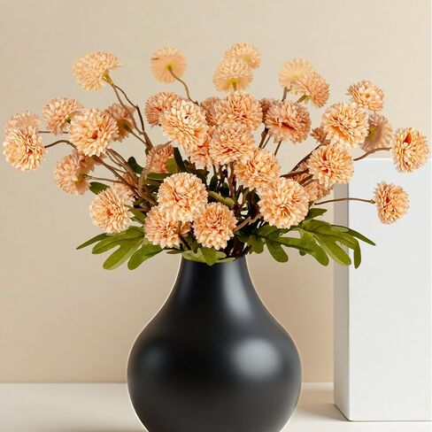 Fake White Kiku Flowers for Home, Artificial Fake Pompon Mums Flowers Plants Indoor Outdoors, 8Pcs Faux Silk Chrysanthemum Mum Balls Flowers Bouquet for Coffee Table, Floral Weeding Arrangements Decor in Saudi Arabia