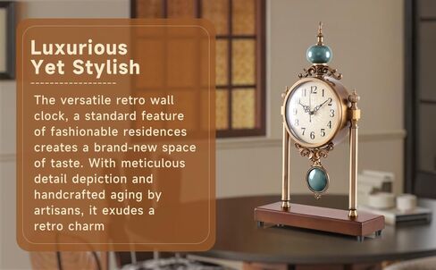 الساعة العتيقة على مدار الساعة - ساعة مكتب صامت رجعية لغرفة المعيشة ، قاعدة الجوز مع السطح المعدني على مدار ساعة البندول ، ديكور المنزل in Kuwait