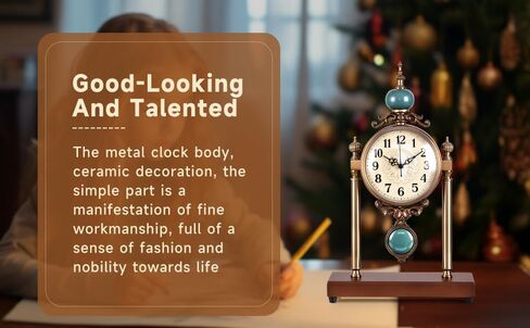 الساعة العتيقة على مدار الساعة - ساعة مكتب صامت رجعية لغرفة المعيشة ، قاعدة الجوز مع السطح المعدني على مدار ساعة البندول ، ديكور المنزل in Kuwait