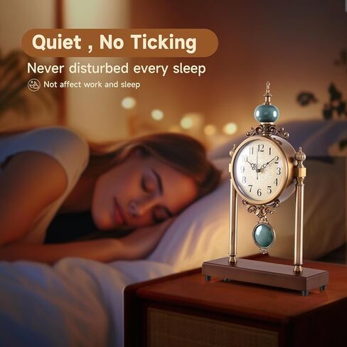 الساعة العتيقة على مدار الساعة - ساعة مكتب صامت رجعية لغرفة المعيشة ، قاعدة الجوز مع السطح المعدني على مدار ساعة البندول ، ديكور المنزل in Kuwait