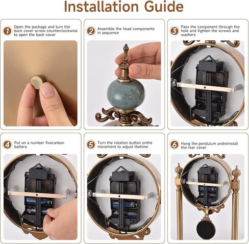 الساعة العتيقة على مدار الساعة - ساعة مكتب صامت رجعية لغرفة المعيشة ، قاعدة الجوز مع السطح المعدني على مدار ساعة البندول ، ديكور المنزل in Kuwait