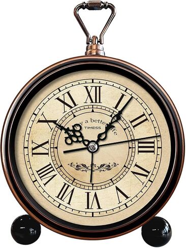 Vintage Analog Alarm Clock, 6.1" Silent Non-Ticking Quartz Desk Clock with Roman Numerals, Battery Operated Table Clock for Bedroom, Living Room, Office, or Gift (White) in Kuwait