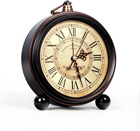 Vintage Analog Alarm Clock, 6.1" Silent Non-Ticking Quartz Desk Clock with Roman Numerals, Battery Operated Table Clock for Bedroom, Living Room, Office, or Gift (White) in Kuwait