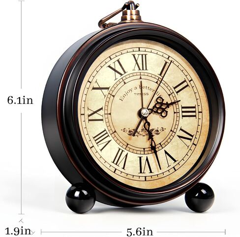 Vintage Analog Alarm Clock, 6.1" Silent Non-Ticking Quartz Desk Clock with Roman Numerals, Battery Operated Table Clock for Bedroom, Living Room, Office, or Gift (White) in Kuwait
