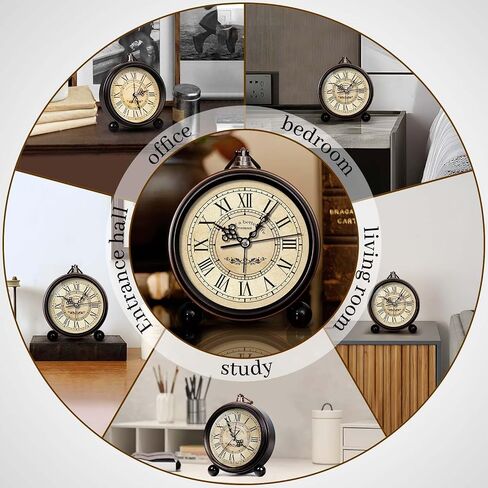 Vintage Analog Alarm Clock, 6.1" Silent Non-Ticking Quartz Desk Clock with Roman Numerals, Battery Operated Table Clock for Bedroom, Living Room, Office, or Gift (White) in Kuwait