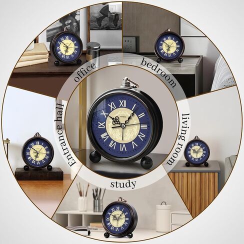 Vintage Analog Alarm Clock, 6.1" Silent Non-Ticking Quartz Desk Clock with Roman Numerals, Battery Operated Table Clock for Bedroom, Living Room, Office, or Gift (White) in Kuwait