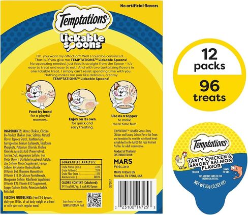 Temptations Lickable Spoons Adult Wet Cat Treat, Tasty Chicken and Cheesy Cheese Flavor, 10 Grams, Pack of 24 (96 Total Treats) in Saudi Arabia