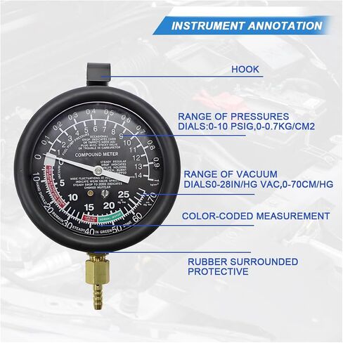 Fuel Pump and Vacuum Tester Gauge, Car Carburetor Leak Diagnostics Tester Kit, Universal Pressure Testing Meters for Automotive Engine Fuel System in Saudi Arabia