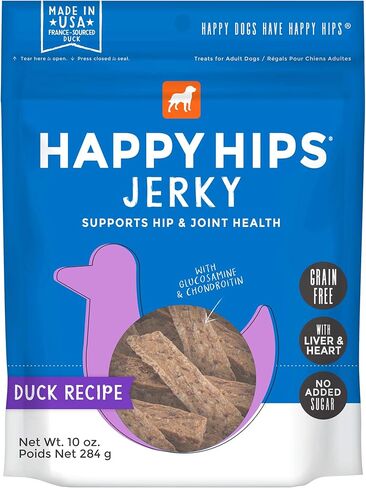 Happy Hips Duck Jerky، علاجات الكلاب الخالية من الحبوب مع الجلوكوزامين والكوندرويتين، صنع في الولايات المتحدة الأمريكية، 4 أونصة in Kuwait