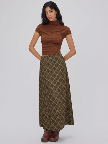 نبيذ عصير عصير blaid Maxi Skirt a-line plateed Fall Fashion Gingham تنانير الخروج اللطيفة العصرية العريدة ملابس عتيقة in Kuwait