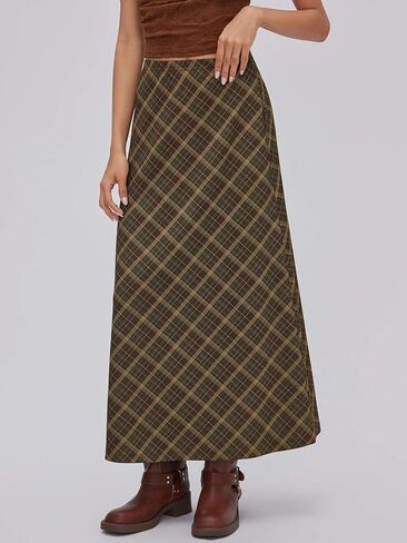 نبيذ عصير عصير blaid Maxi Skirt a-line plateed Fall Fashion Gingham تنانير الخروج اللطيفة العصرية العريدة ملابس عتيقة in Kuwait