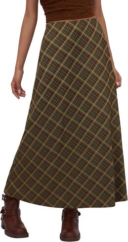 نبيذ عصير عصير blaid Maxi Skirt a-line plateed Fall Fashion Gingham تنانير الخروج اللطيفة العصرية العريدة ملابس عتيقة in Kuwait