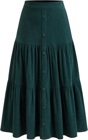 CIDER Women's Corduroy Tiered Skirt Button Front A Line Midi Skirt in Saudi Arabia