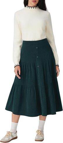 CIDER Women's Corduroy Tiered Skirt Button Front A Line Midi Skirt in Saudi Arabia