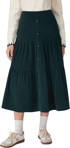 CIDER Women's Corduroy Tiered Skirt Button Front A Line Midi Skirt in Saudi Arabia