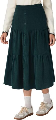 CIDER Women's Corduroy Tiered Skirt Button Front A Line Midi Skirt in Saudi Arabia