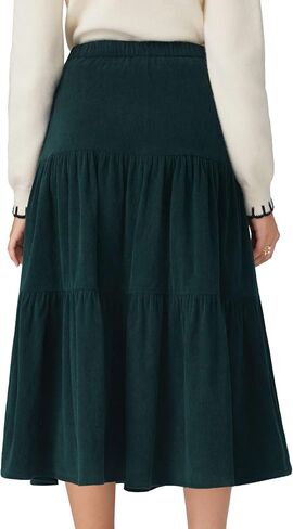 CIDER Women's Corduroy Tiered Skirt Button Front A Line Midi Skirt in Saudi Arabia
