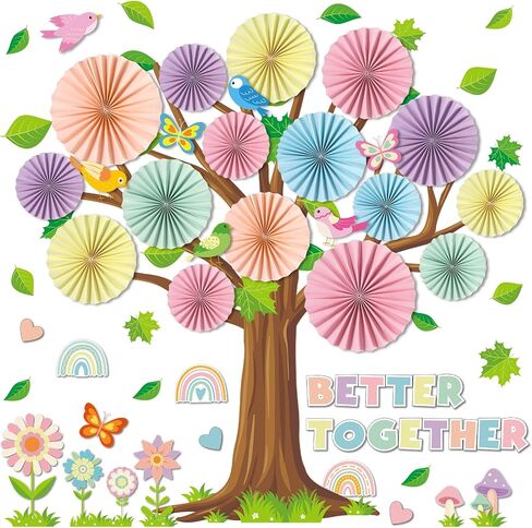 Boho Classroom Tree Bulletin Board Set with 3D Paper Fans Positive Better Together Bulletin Board Decorations for Back to School Motivational Office Home Decor Wall Door Chalkboard Supplies in Saudi Arabia