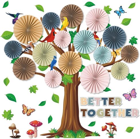 Boho Classroom Tree Bulletin Board Set with 3D Paper Fans Positive Better Together Bulletin Board Decorations for Back to School Motivational Office Home Decor Wall Door Chalkboard Supplies in Saudi Arabia