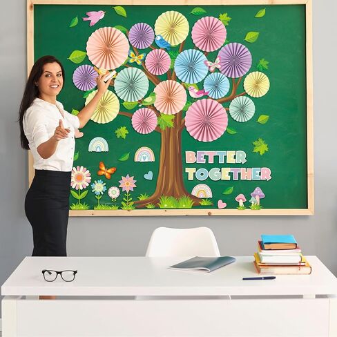 Boho Classroom Tree Bulletin Board Set with 3D Paper Fans Positive Better Together Bulletin Board Decorations for Back to School Motivational Office Home Decor Wall Door Chalkboard Supplies in Saudi Arabia