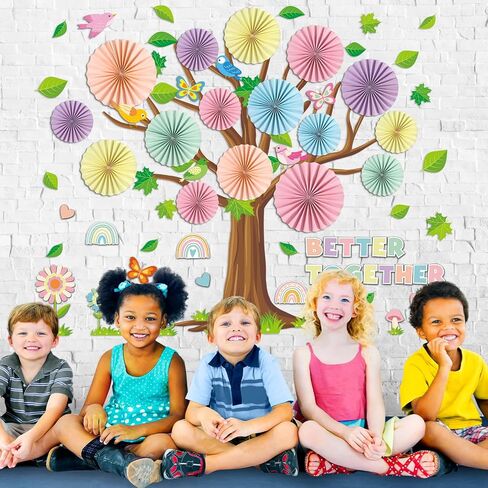 Boho Classroom Tree Bulletin Board Set with 3D Paper Fans Positive Better Together Bulletin Board Decorations for Back to School Motivational Office Home Decor Wall Door Chalkboard Supplies in Saudi Arabia