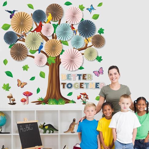 Boho Classroom Tree Bulletin Board Set with 3D Paper Fans Positive Better Together Bulletin Board Decorations for Back to School Motivational Office Home Decor Wall Door Chalkboard Supplies in Saudi Arabia