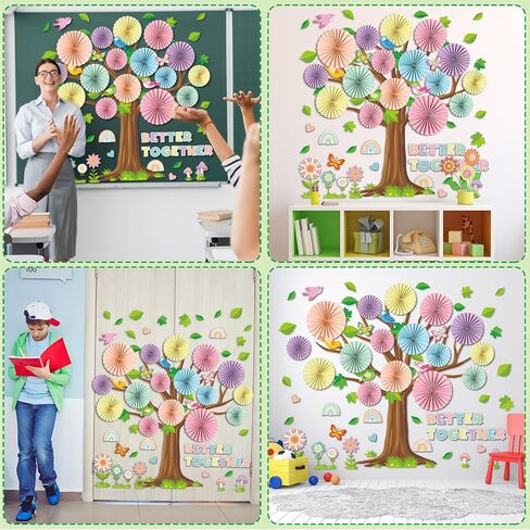Boho Classroom Tree Bulletin Board Set with 3D Paper Fans Positive Better Together Bulletin Board Decorations for Back to School Motivational Office Home Decor Wall Door Chalkboard Supplies in Saudi Arabia