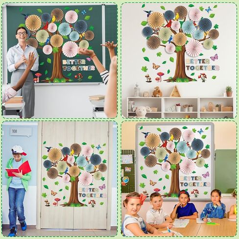 Boho Classroom Tree Bulletin Board Set with 3D Paper Fans Positive Better Together Bulletin Board Decorations for Back to School Motivational Office Home Decor Wall Door Chalkboard Supplies in Saudi Arabia