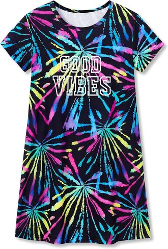Topgal Teen/Little Girls Lightgown-Summer Shorts Sleeves Strendy Tie-Dye Breakfast Breakfast in Kuwait