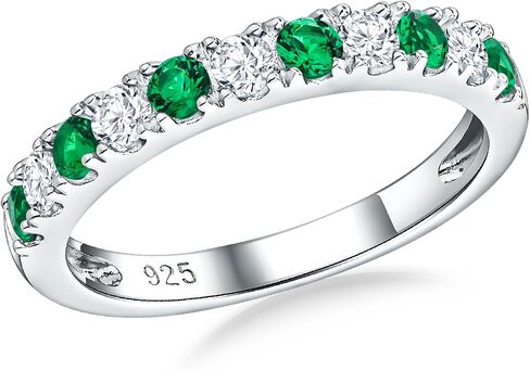 Bezel Set Birthstone Wedding Band 14K Gold Sterling Silver Stackable Half Eternity Band Rings 2.5mm Wide Ruby/Amethyst/Sapphire/Emerald Green/Aquamarine Ring for Women, Send Gift Box in Saudi Arabia