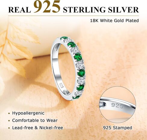 Bezel Set Birthstone Wedding Band 14K Gold Sterling Silver Stackable Half Eternity Band Rings 2.5mm Wide Ruby/Amethyst/Sapphire/Emerald Green/Aquamarine Ring for Women, Send Gift Box in Saudi Arabia