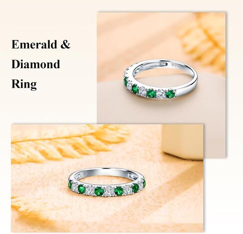 Bezel Set Birthstone Wedding Band 14K Gold Sterling Silver Stackable Half Eternity Band Rings 2.5mm Wide Ruby/Amethyst/Sapphire/Emerald Green/Aquamarine Ring for Women, Send Gift Box in Saudi Arabia