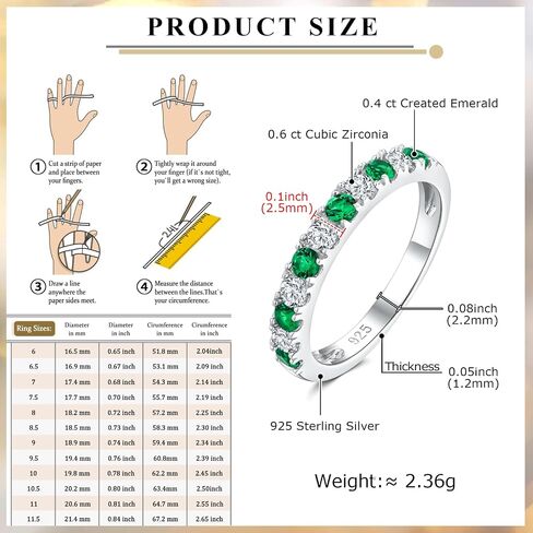 Bezel Set Birthstone Wedding Band 14K Gold Sterling Silver Stackable Half Eternity Band Rings 2.5mm Wide Ruby/Amethyst/Sapphire/Emerald Green/Aquamarine Ring for Women, Send Gift Box in Saudi Arabia