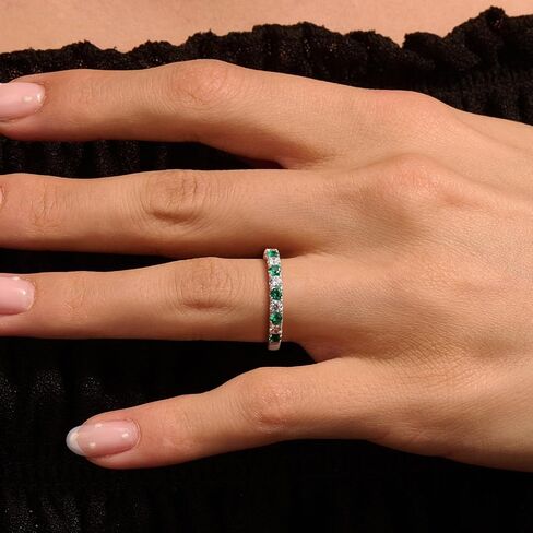 Bezel Set Birthstone Wedding Band 14K Gold Sterling Silver Stackable Half Eternity Band Rings 2.5mm Wide Ruby/Amethyst/Sapphire/Emerald Green/Aquamarine Ring for Women, Send Gift Box in Saudi Arabia