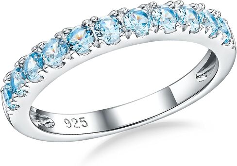 Bezel Set Birthstone Wedding Band 14K Gold Sterling Silver Stackable Half Eternity Band Rings 2.5mm Wide Ruby/Amethyst/Sapphire/Emerald Green/Aquamarine Ring for Women, Send Gift Box in Saudi Arabia