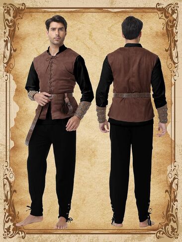 زي عصر النهضة في العصور الوسطى للرجال - مجموعة Pirate Viking Costume 7 PCS ، مجموعة Cosplay Cosplay Median in Kuwait