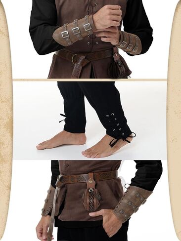 زي عصر النهضة في العصور الوسطى للرجال - مجموعة Pirate Viking Costume 7 PCS ، مجموعة Cosplay Cosplay Median in Kuwait